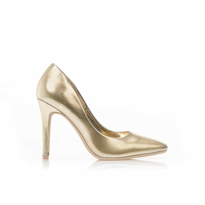 Pantofi cu tocuri Aurii imitație de piele metalizat cu vârf pătrat