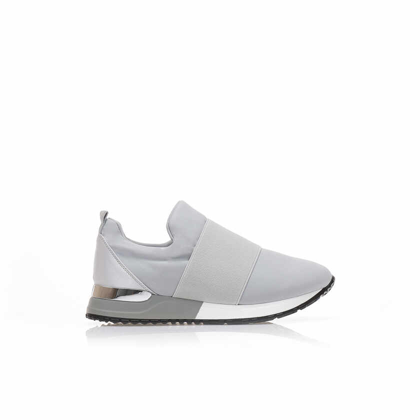 Pantofi sport Gri material textil cu căpută din bandă elastică și detaliu Argintiu