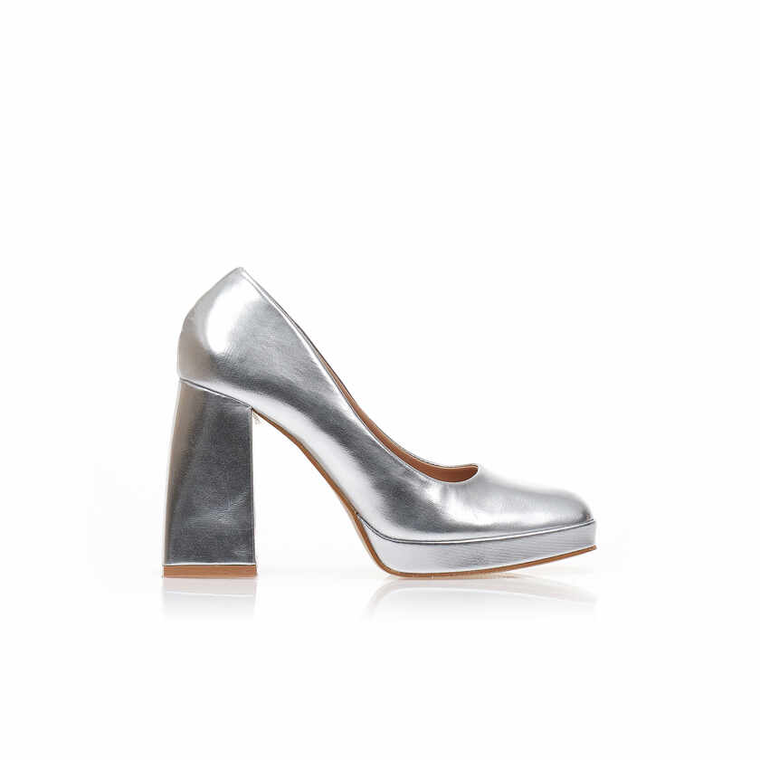 Pantofi cu tocuri Argintiu imitație de piele cu vârf pătrat