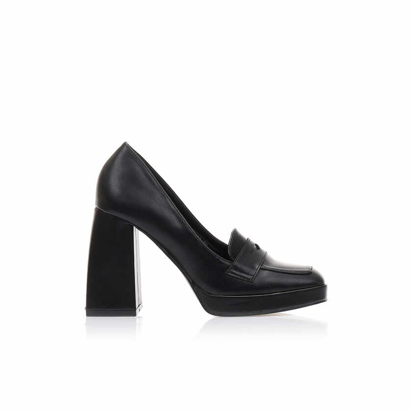 Pantofi cu tocuri Negri imtație de piele cu design special pe căpută și fiapa