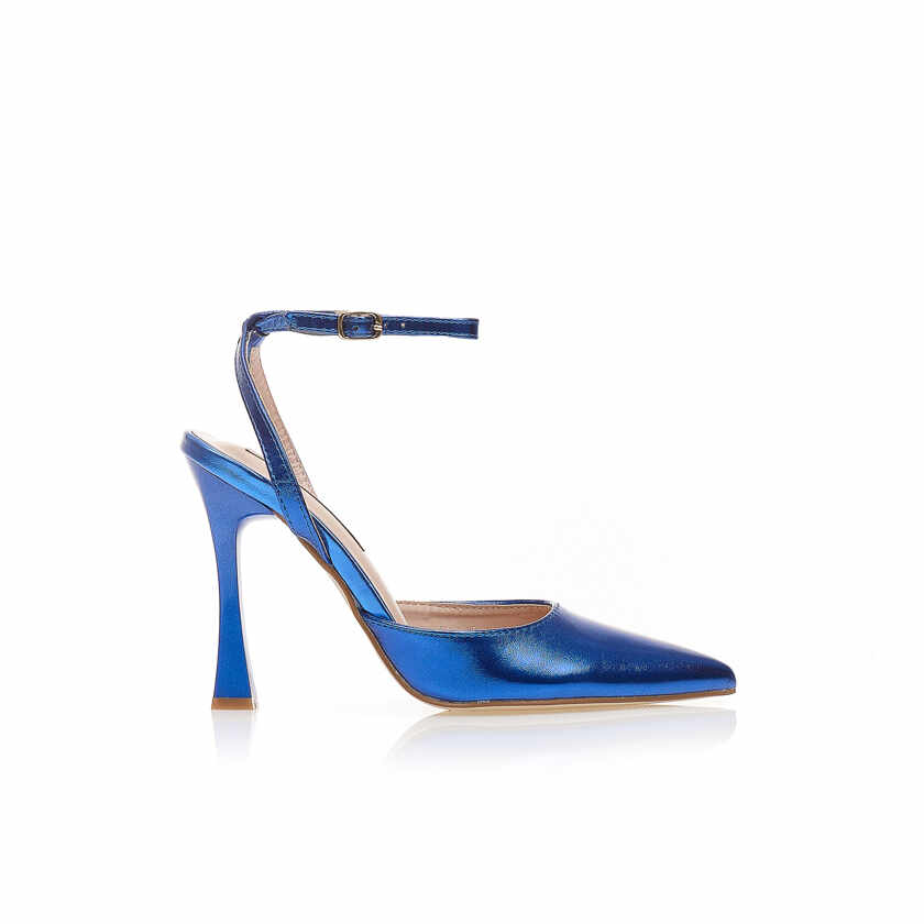 Pantofi cu tocuri Mules Albastru metalizat imitație de piele cu toc special cu vârf ascuțit