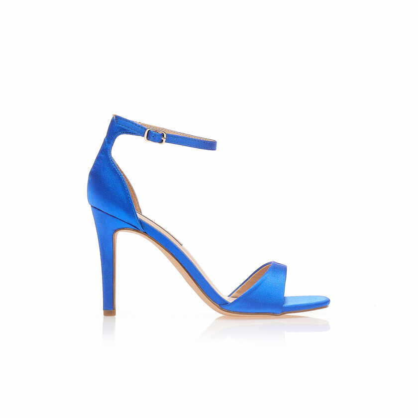Sandale cu toc Albastru Satin cu design special pe căpută