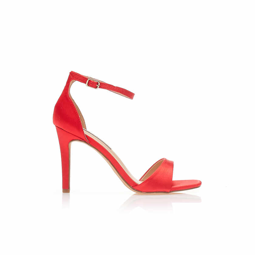Sandale cu toc Roșu Satin cu design special pe căpută
