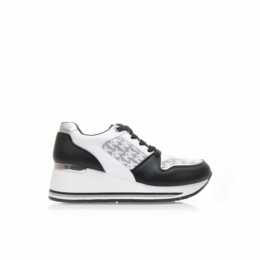 Pantofi sport Negri imitație de piele și material textil cu detalii Argintii și Albe