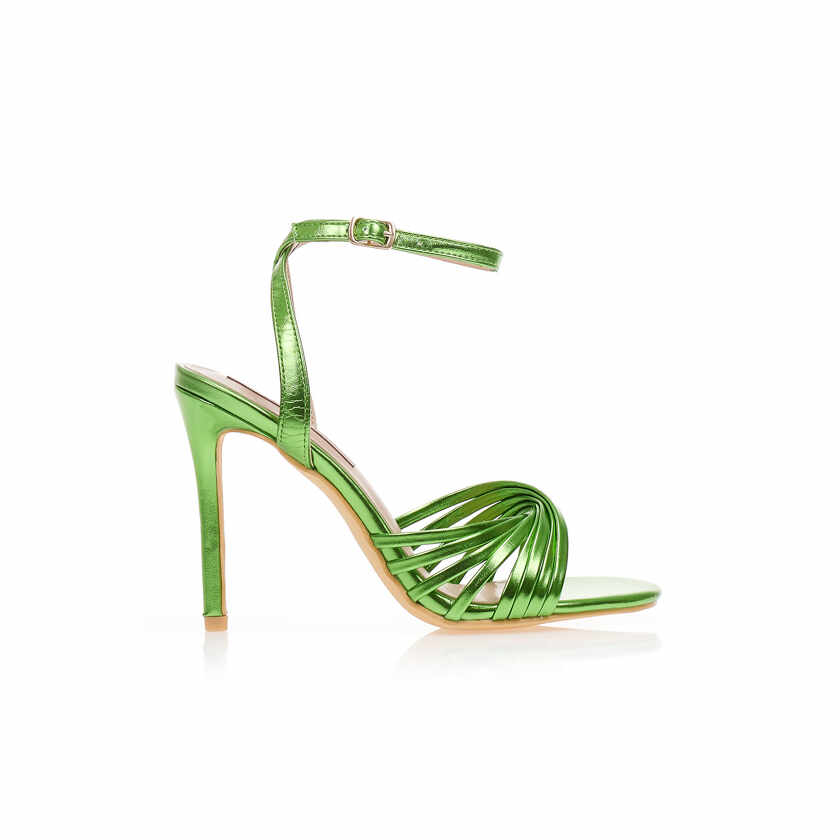 Sandale cu toc Verde metalizat imitație de piele cu căpută specială