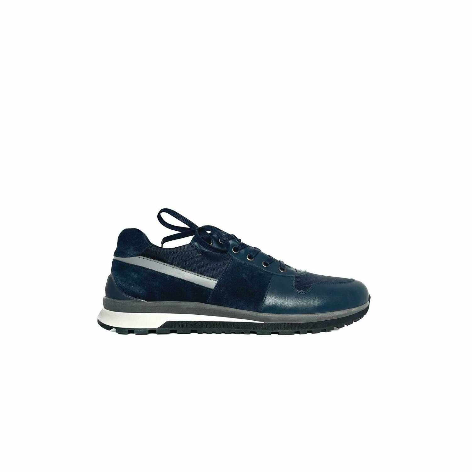 Pantofi sport bărbați din piele naturală, Leofex - Mostră 519-2 Blue Box Velur Mash
