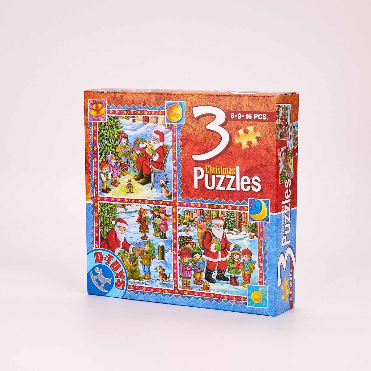 3 puzzles cu Mos Craciun - 6, 9 si 16 piese