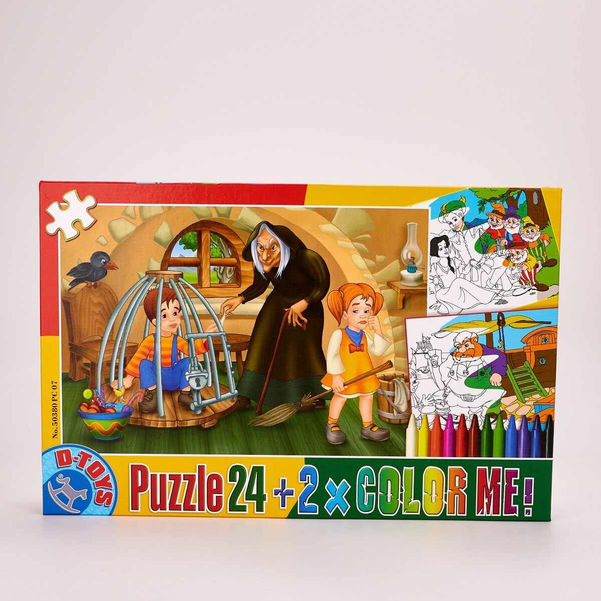Set Puzzle 24 piese Hansel Si Gretel + 2 fișe de colorat și creioane colorate