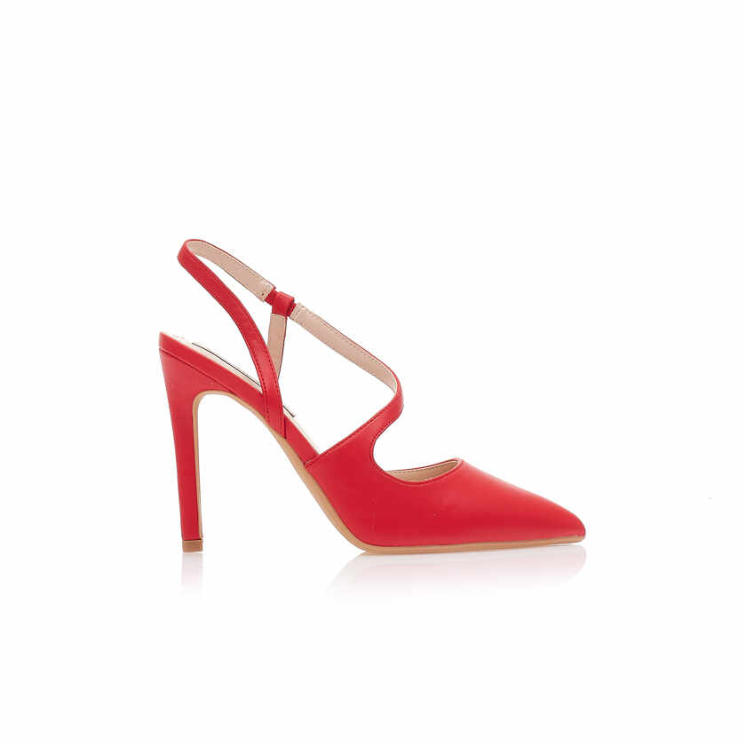 Pantofi cu tocuri Mules Roșu imitație de piele cu baretă vârf ascuțit