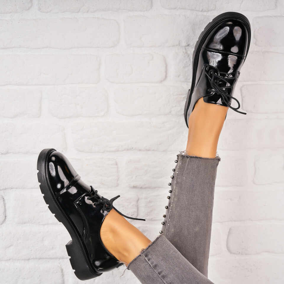Pantofi dama casual Negri din Piele Ecologica Lacuita Sloan