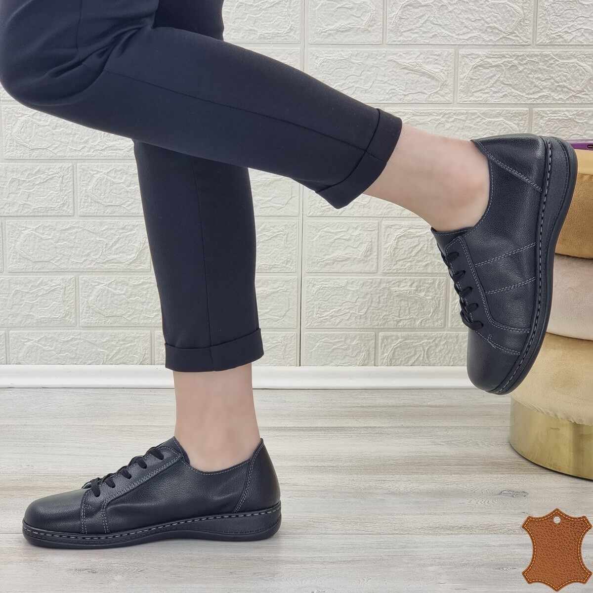 Pantofi Casual Dama Sport Negri Piele Naturala Skylar