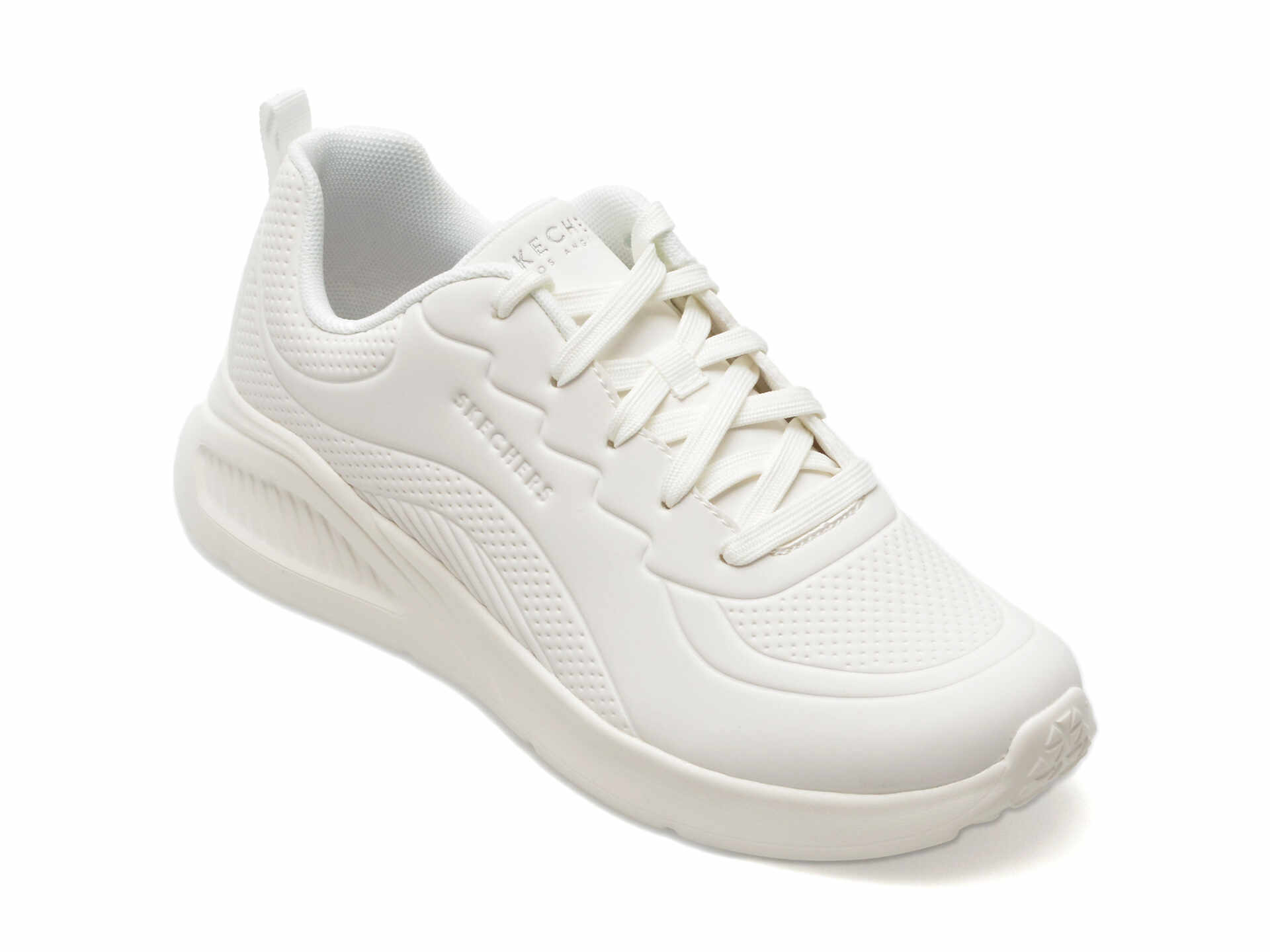 Pantofi SKECHERS albi, UNO LITE, din piele ecologica