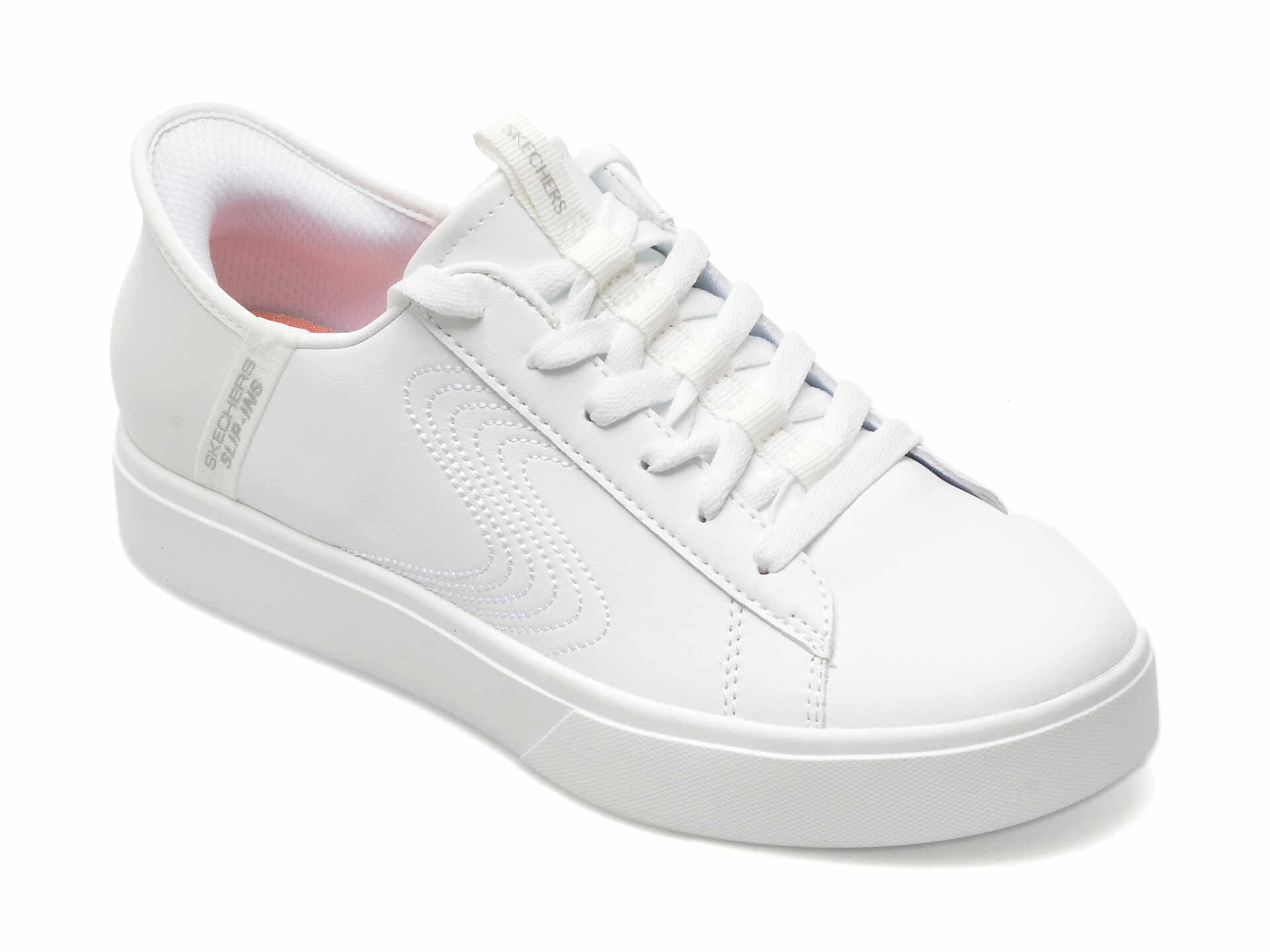 Pantofi SKECHERS albi, EDEN LX, din piele ecologica
