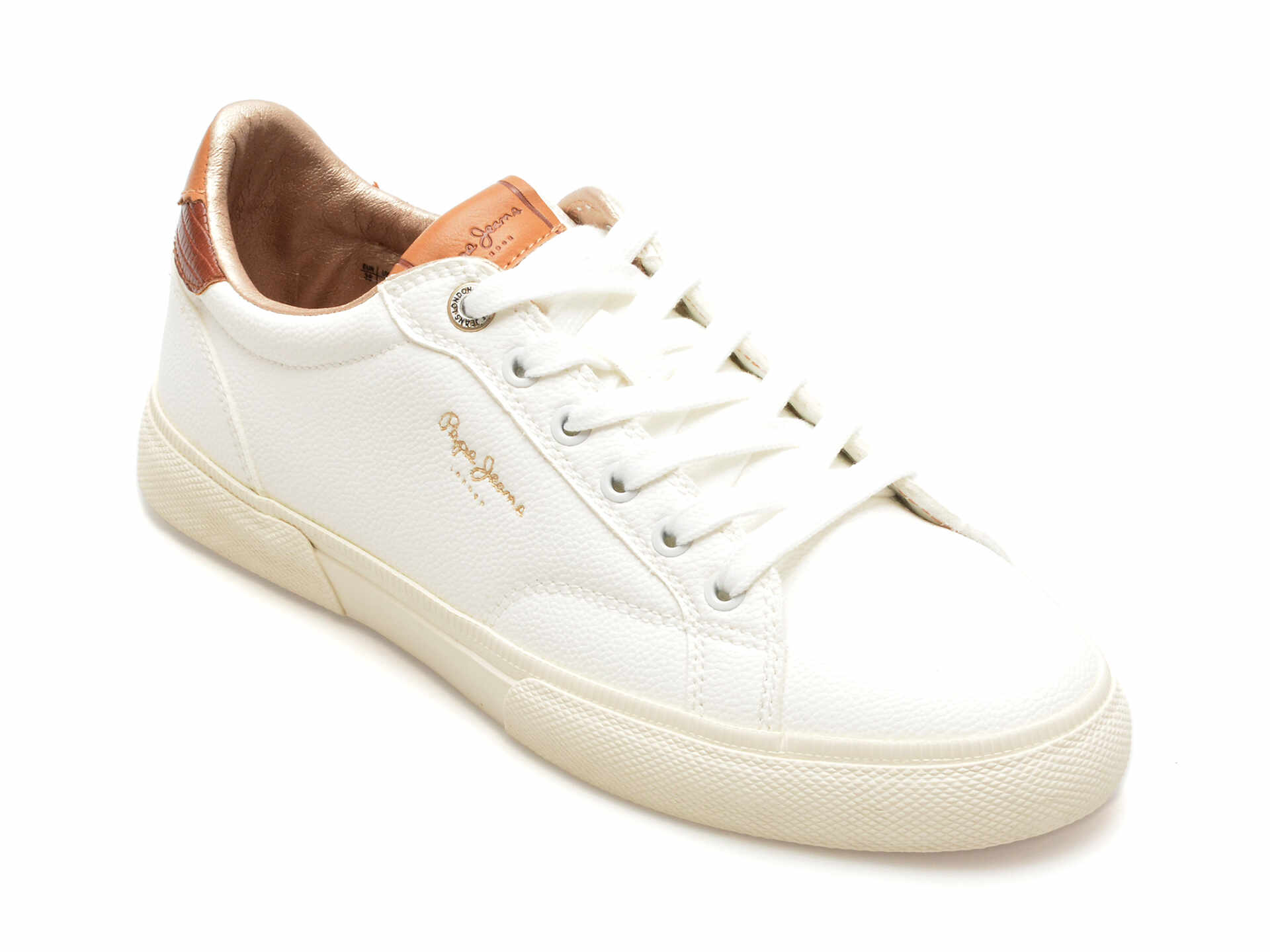 Pantofi casual PEPE JEANS albi, KENTON STREET, din piele ecologica