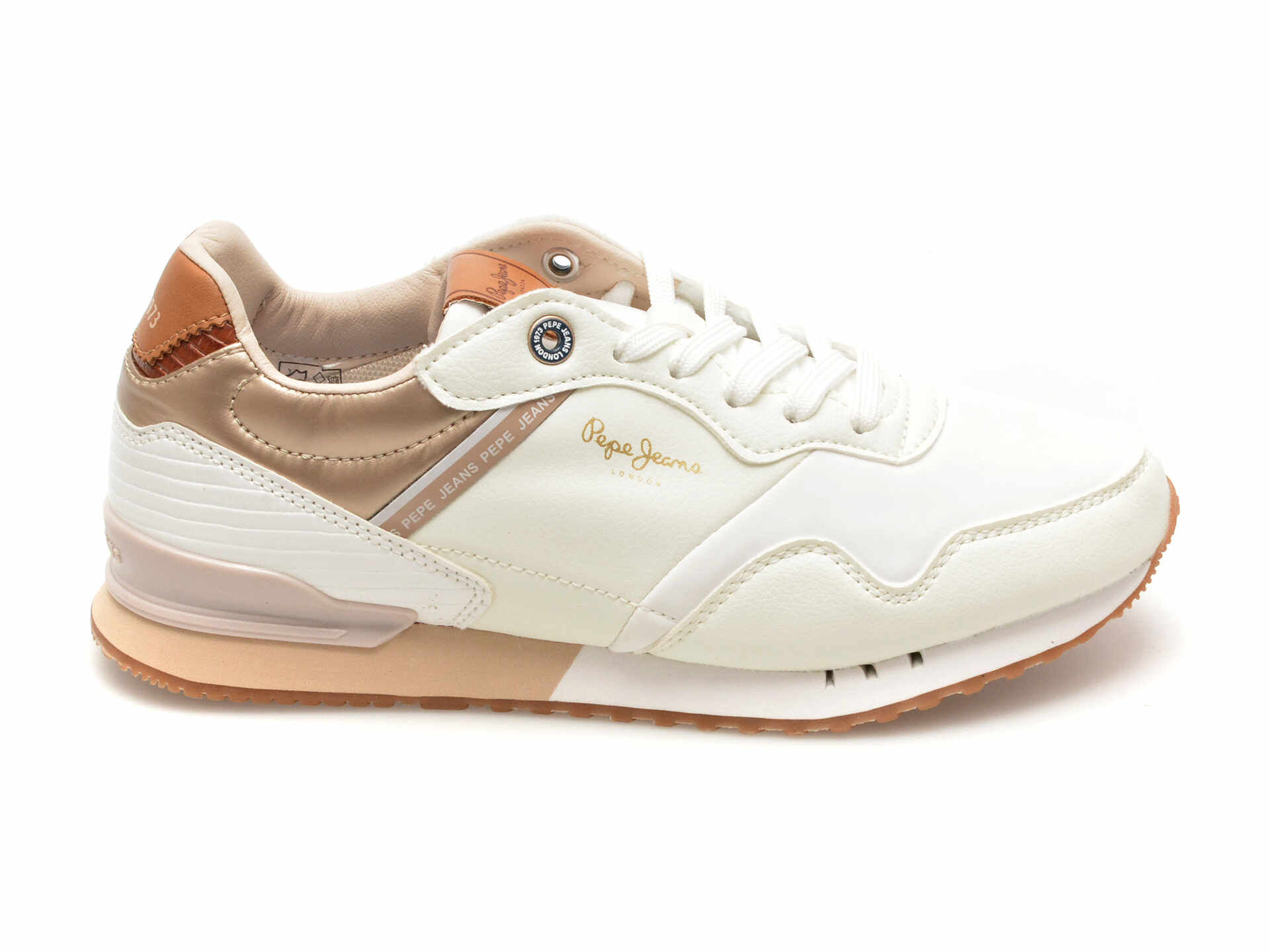 Pantofi sport PEPE JEANS albi, LONDON STREET, din piele ecologica