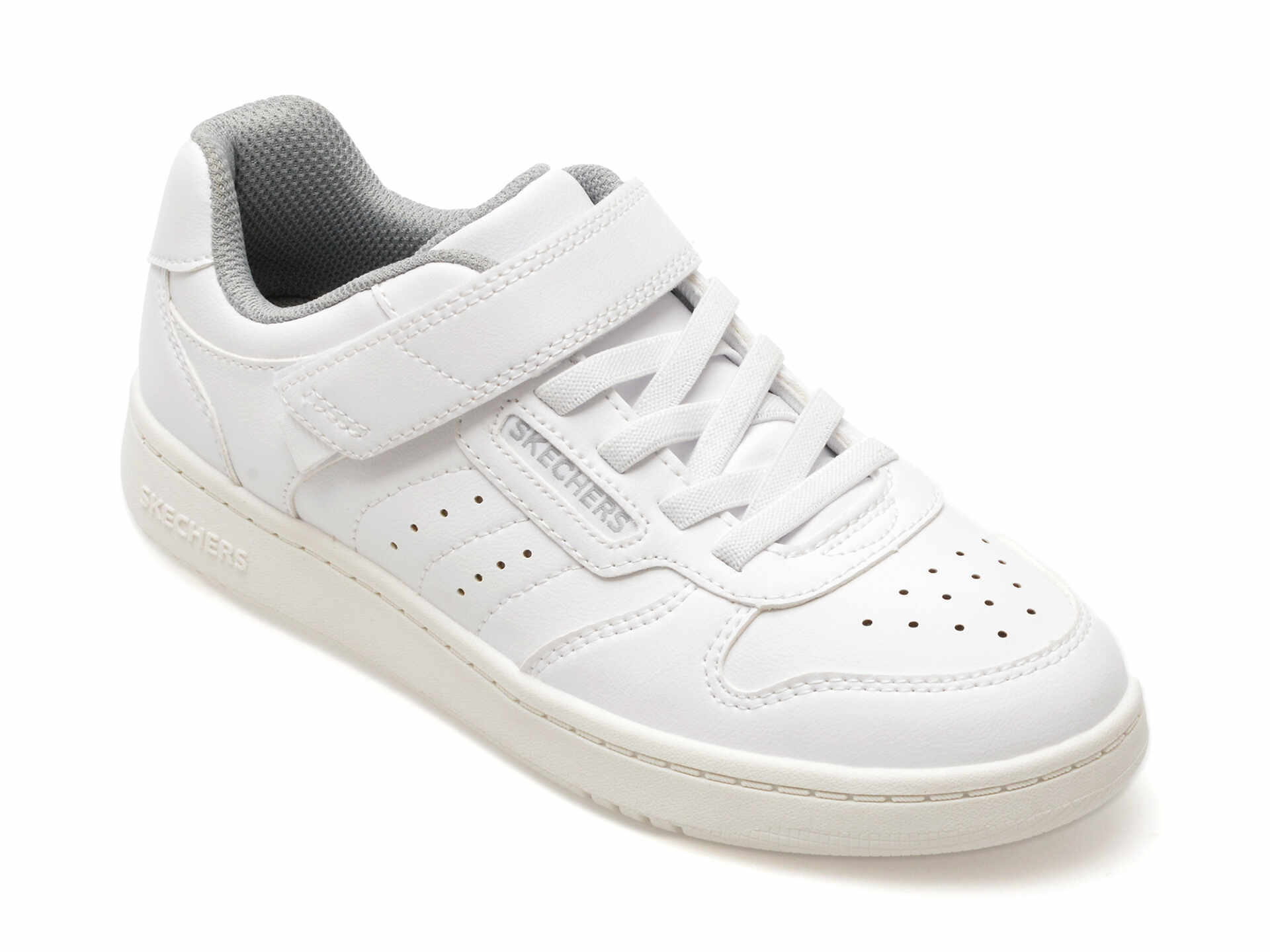 Pantofi sport SKECHERS albi, QUICK STREET, din piele ecologica