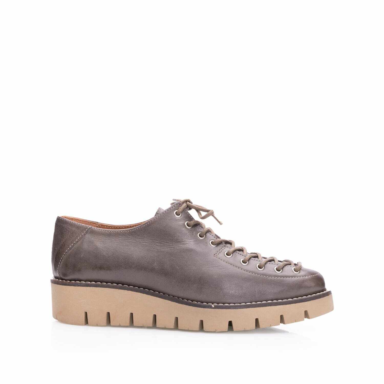 Pantofi casual damă cu șiret până în vârf din piele naturală, Leofex - 194 Kaki box