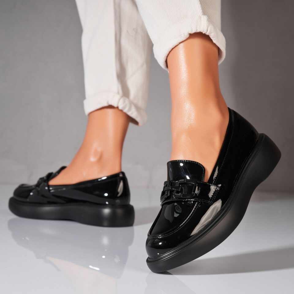 Pantofi dama casual Negri din Piele Ecologica Lacuita Adalie