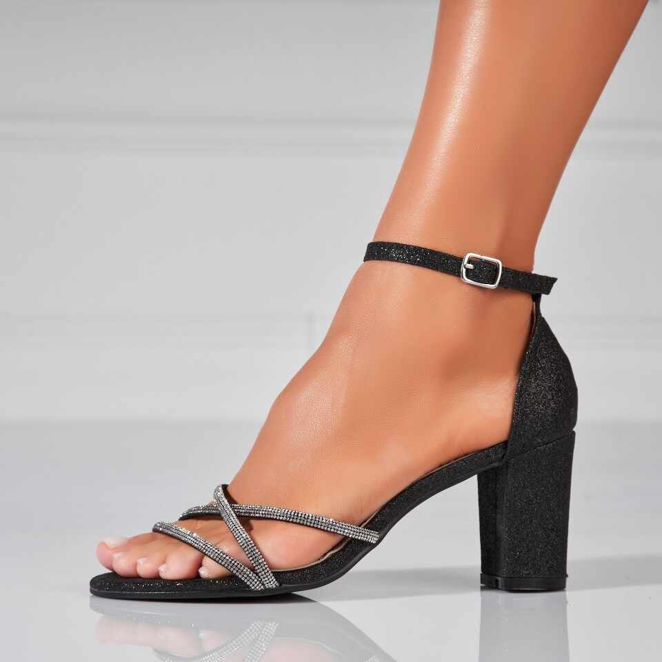 Sandale dama cu Toc Negre din Glitter Nyasia2
