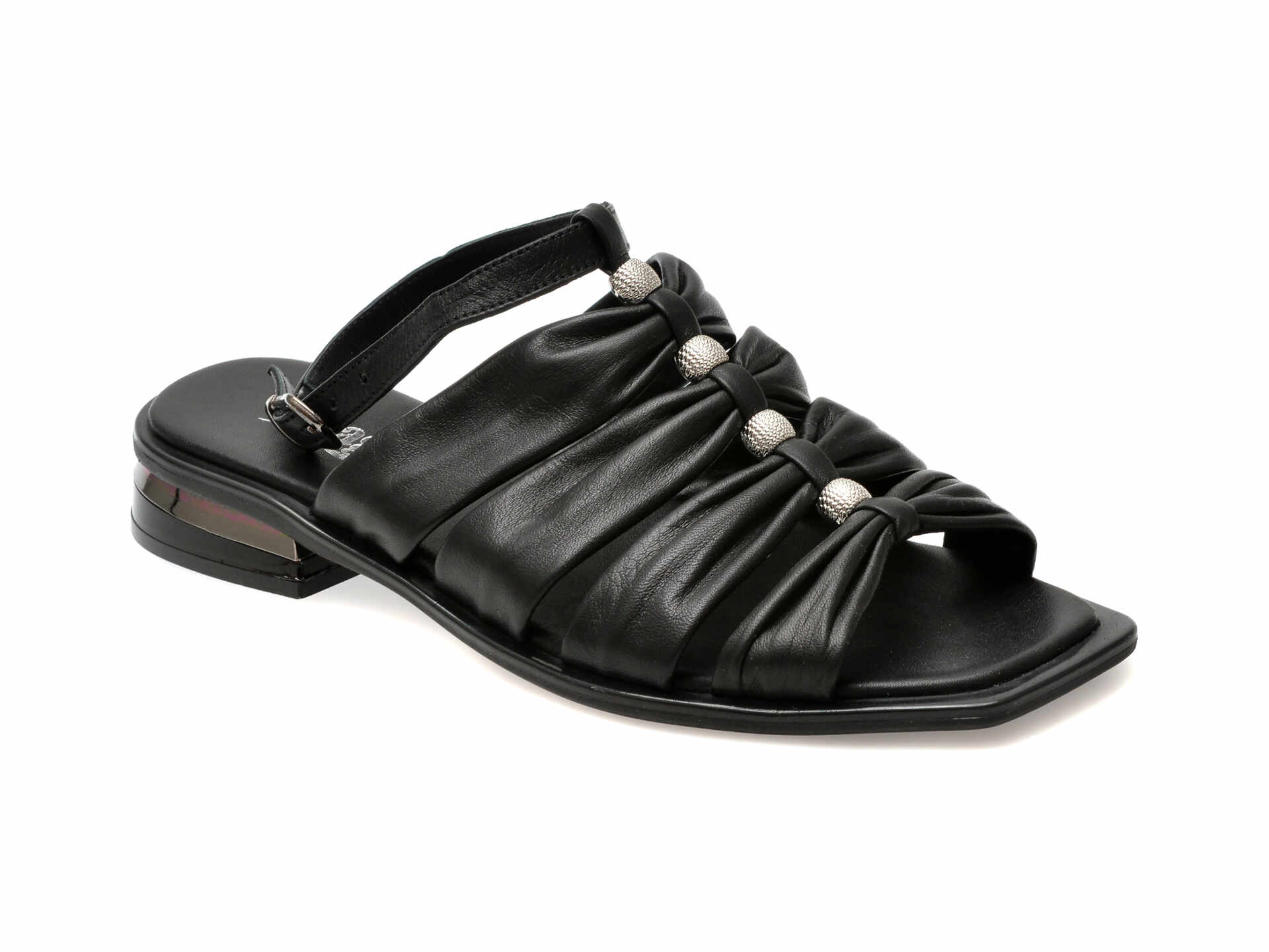Papuci casual IMAGE negri, 37204, din piele naturala
