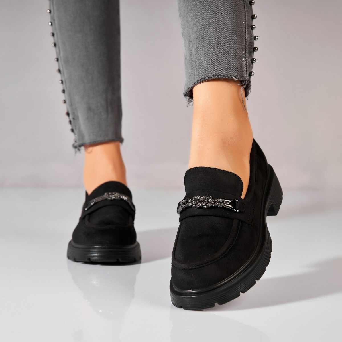 Pantofi dama casual Negri din Piele Ecologica Intoarsa Diona2