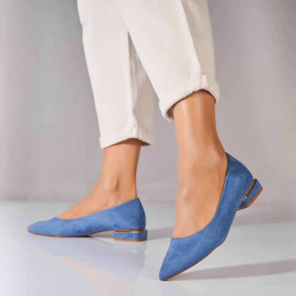 Pantofi dama cu toc Albastri din Piele Ecologica Intoarsa Ginna