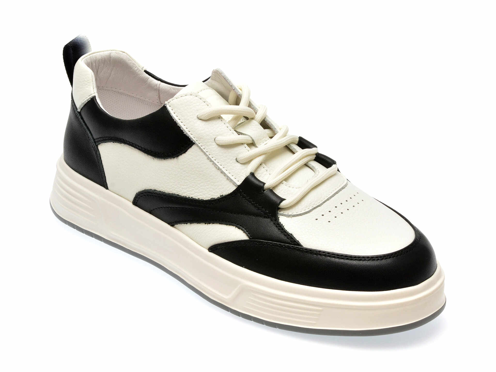 Pantofi casual BITE THE BULLET alb-negru, 3512, din piele naturala