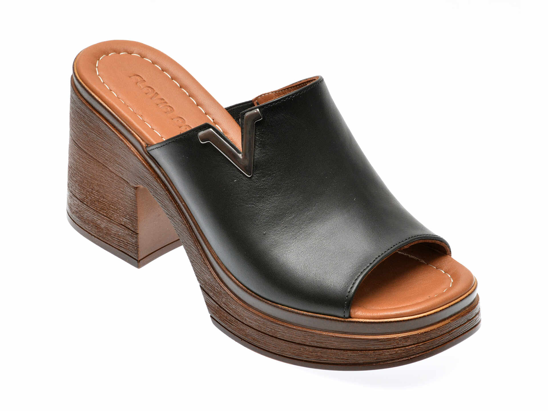 Papuci casual FLAVIA PASSINI negri, 140761, din piele naturala