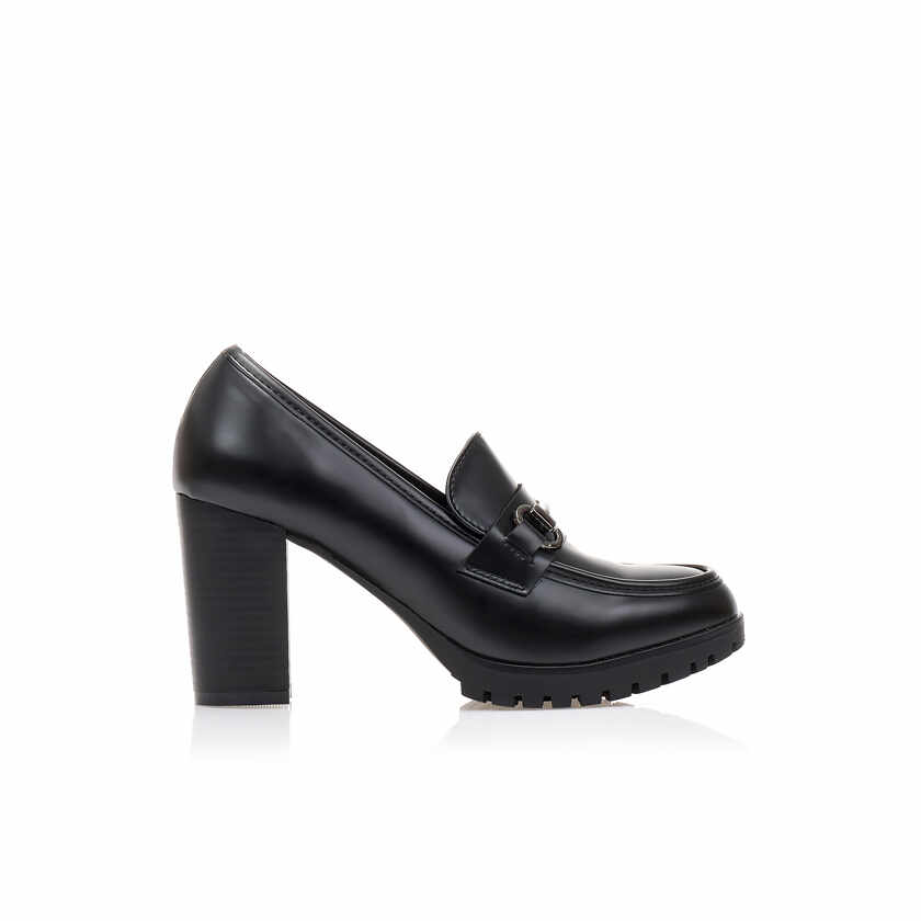 Pantofi cu toc loafers Negru imitație de piele cu cataramă