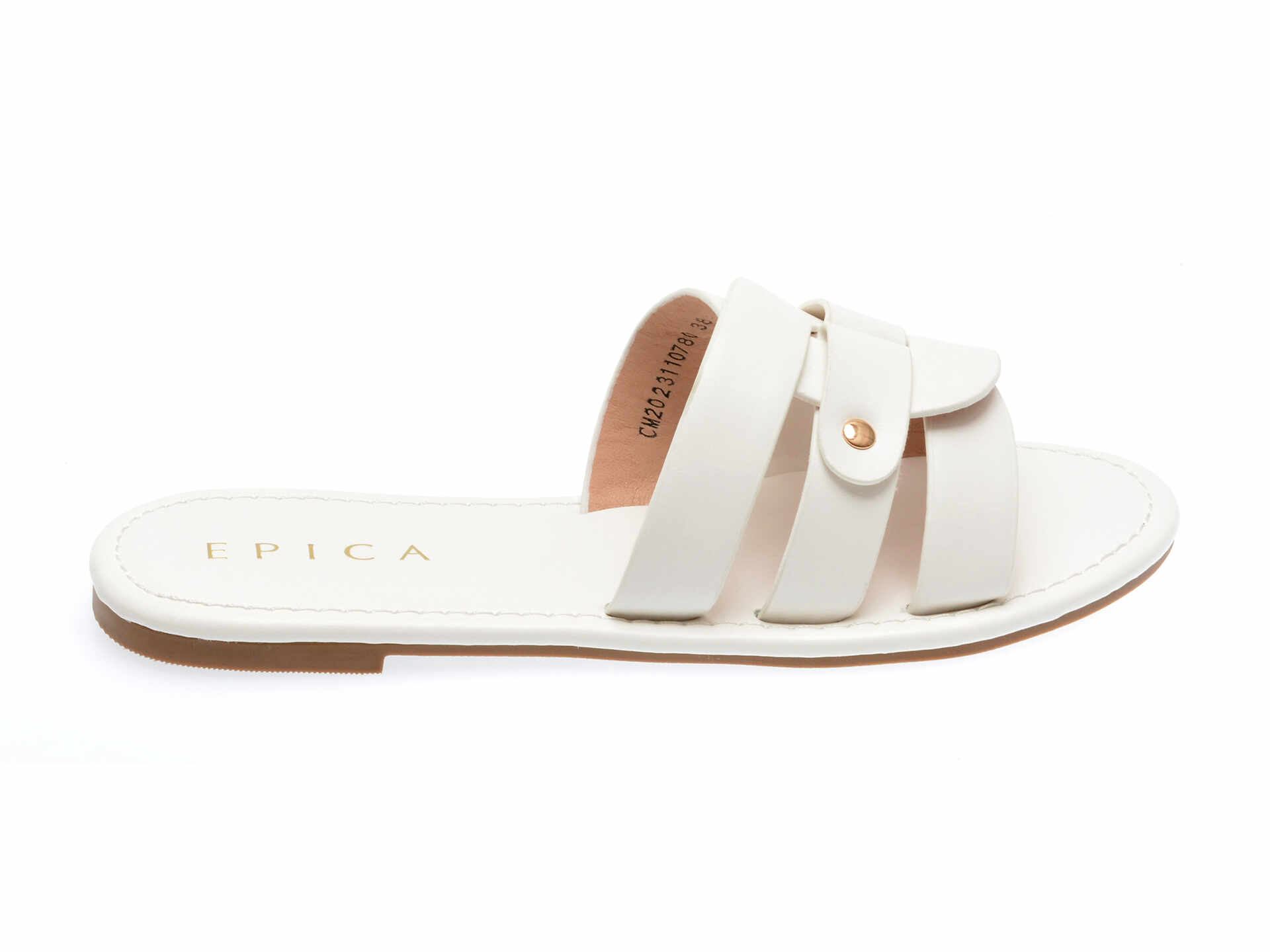 Papuci casual EPICA albi, 110780, din piele ecologica