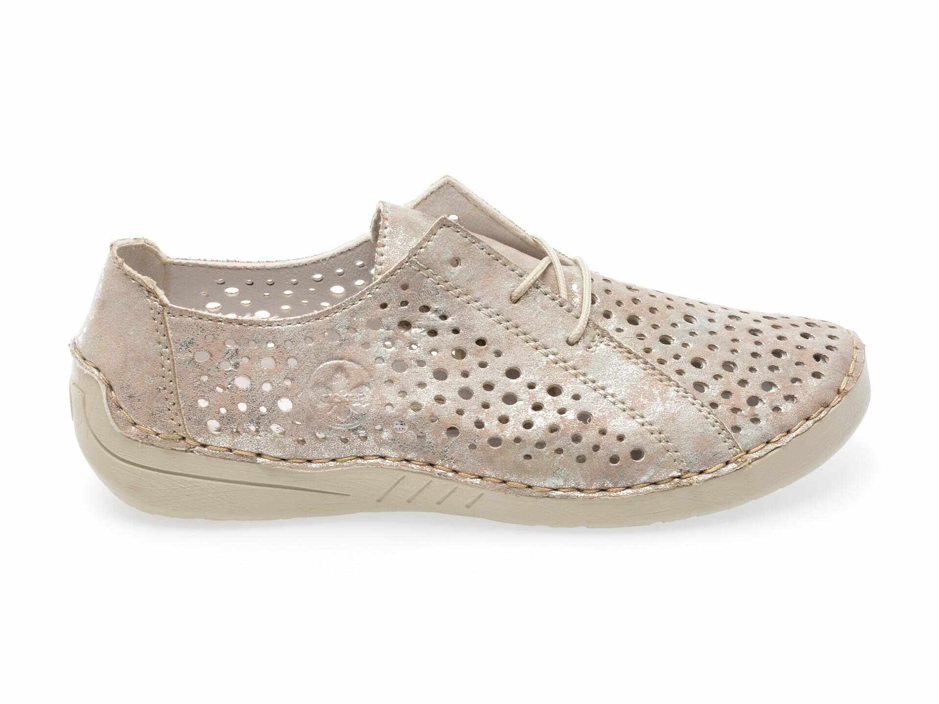 Pantofi casusl RIEKER argintii, 52534, din piele ecologica