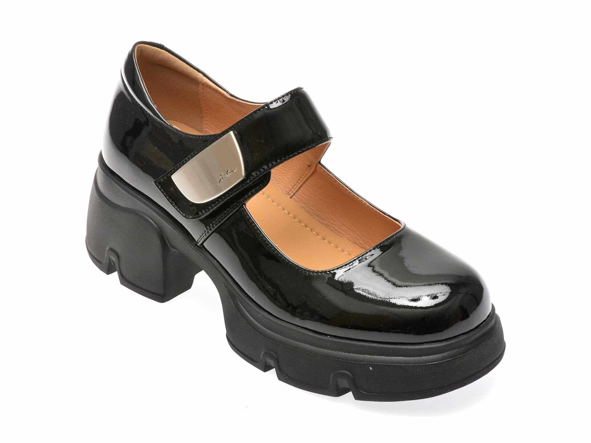 Pantofi casual FLAVIA PASSINI negri, 23210, din piele naturala lacuita
