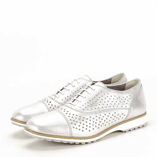 Pantofi oxford din piele naturala argintiu Magda 01