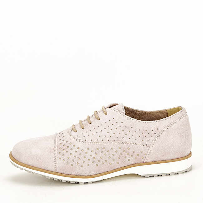 Pantofi oxford din piele naturala roz prafuit Magda 01