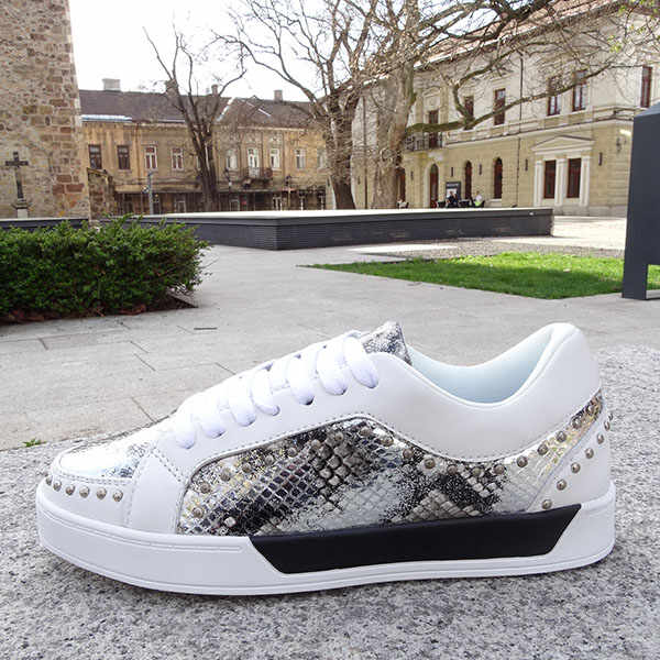 Sneakers din piele naturala alb cu imprimeu Ruxandra