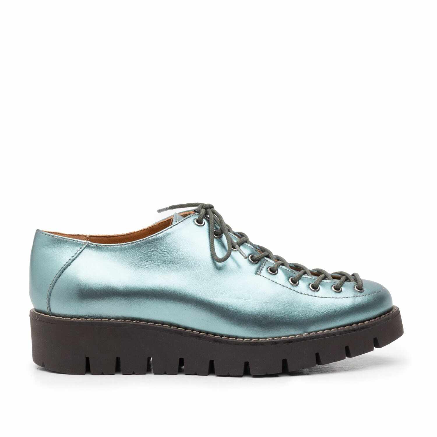 Pantofi casual dama cu siret pana in varf din piele naturala, Leofex- 194 Albastru Sidefat