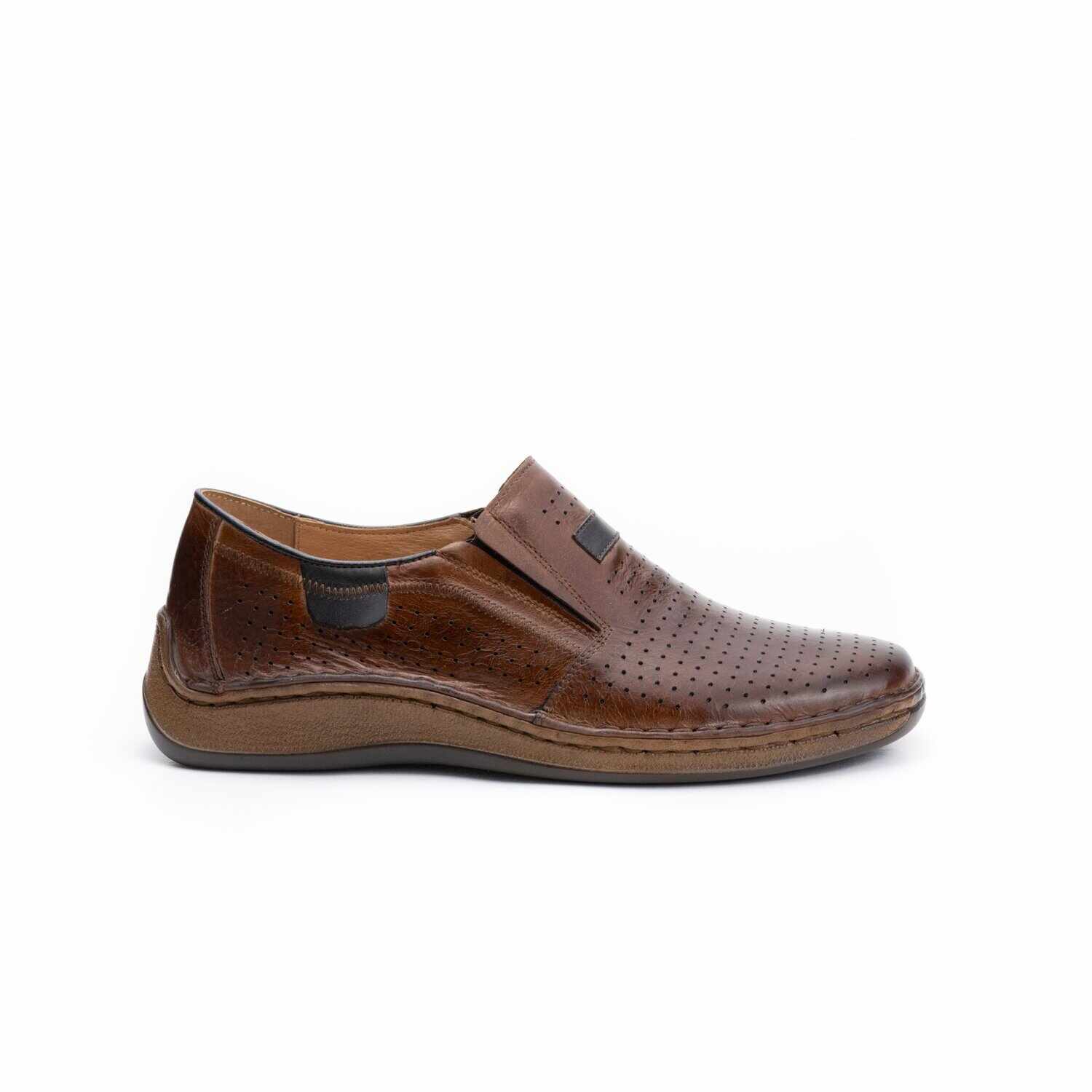 Pantofi casual barbati, perforati din piele naturala,Leofex - 595 Camel Box