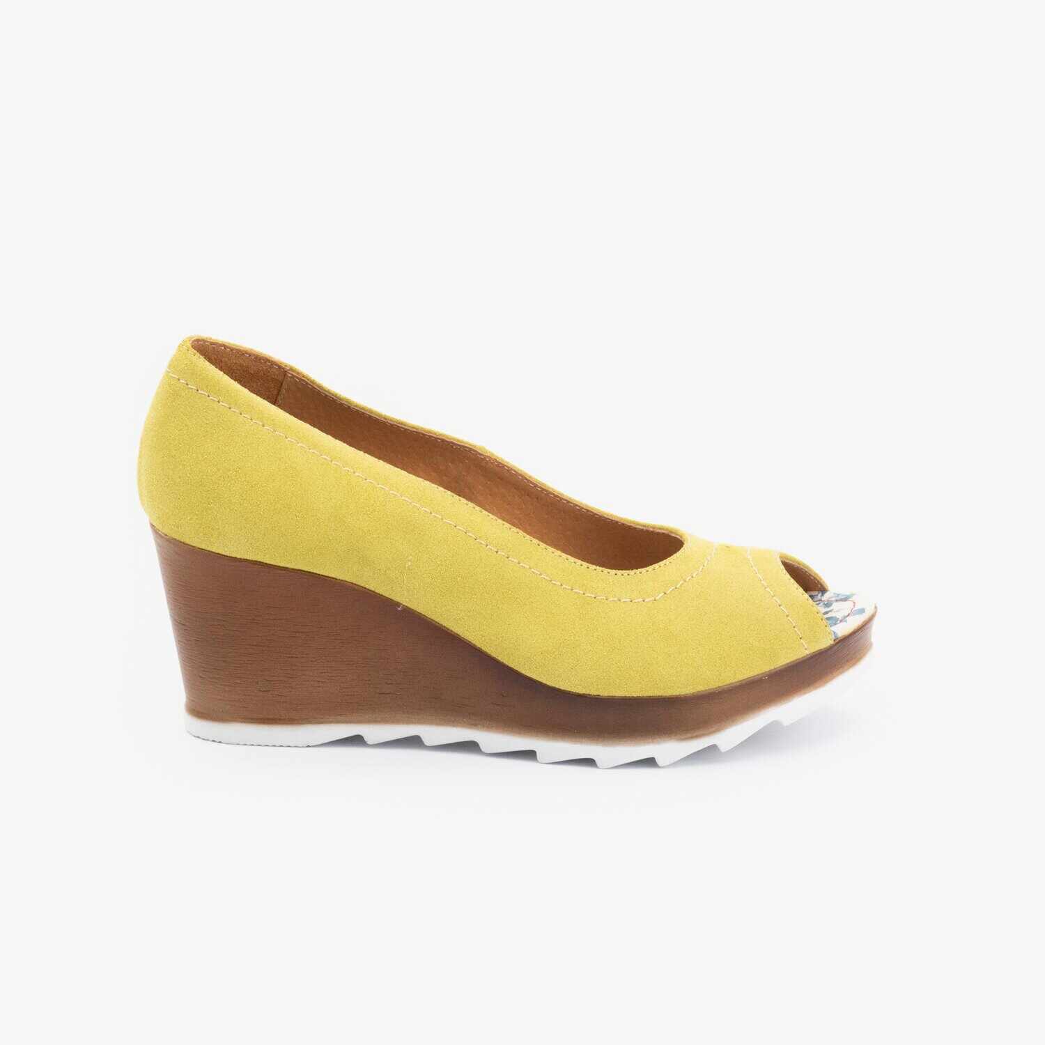 Pantofi casual cu platforma dama din piele naturala- 531-1 Galben Velur