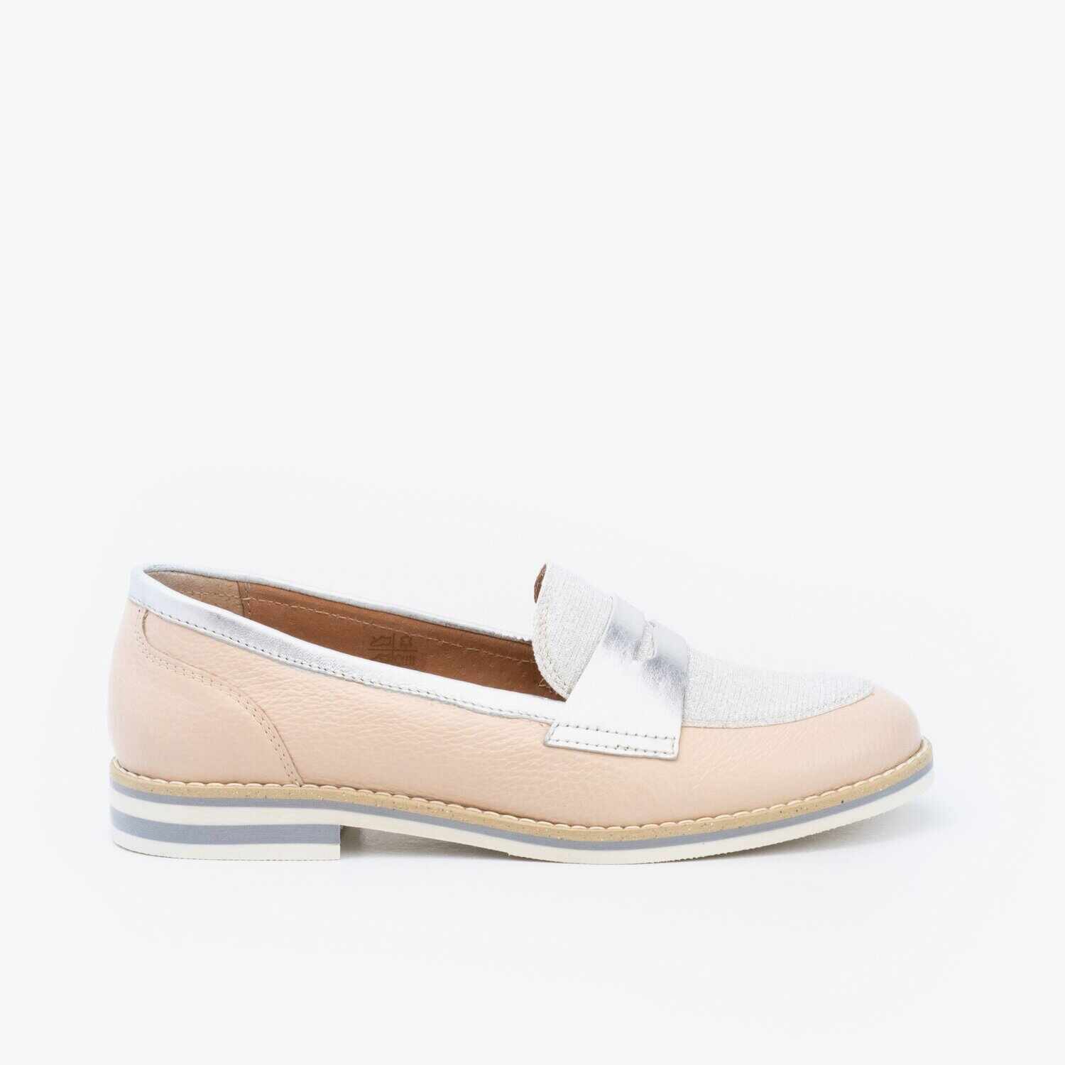 Pantofi dama casual din piele naturala - 031 Roz argintiu box