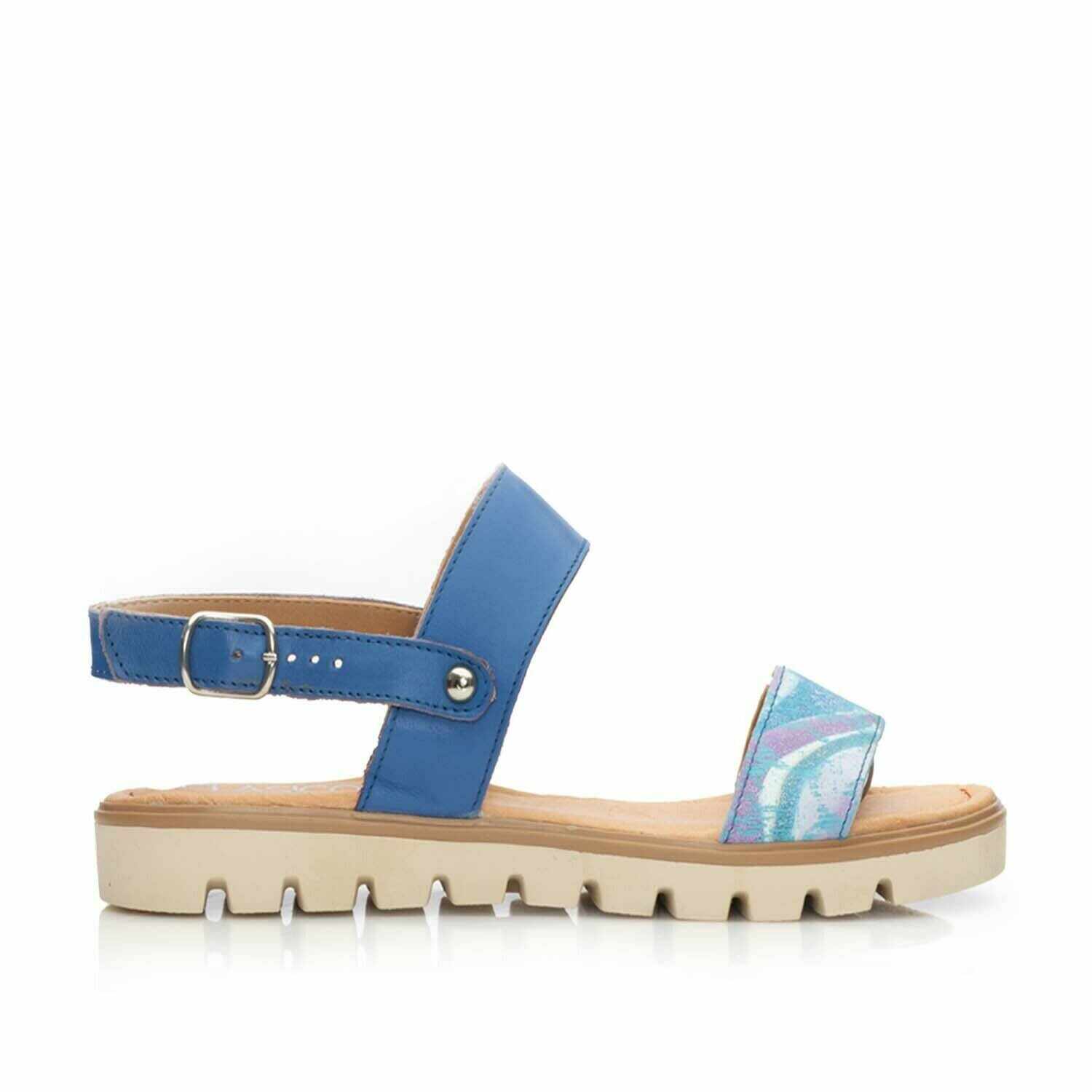 Sandale cu talpă joasă damă, din piele naturală – 515 Albastru Multicolor Box