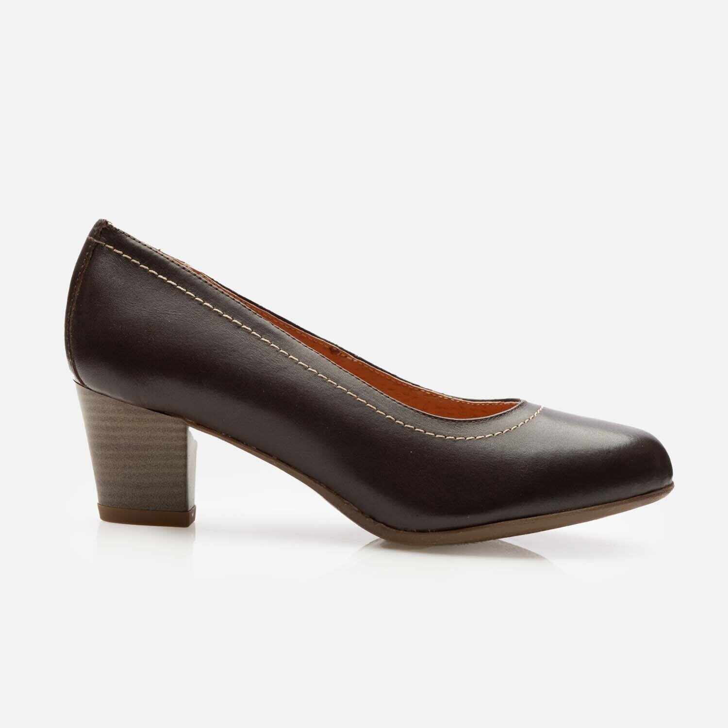 Pantofi casual cu toc dama din piele naturala - 022 maro inchis box