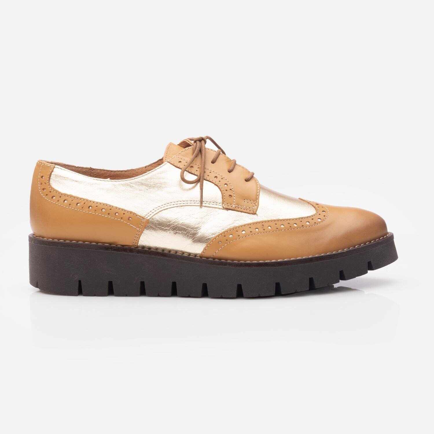 Pantofi casual dama din piele naturala, Leofex - 012-3 Caramel Auriu Box