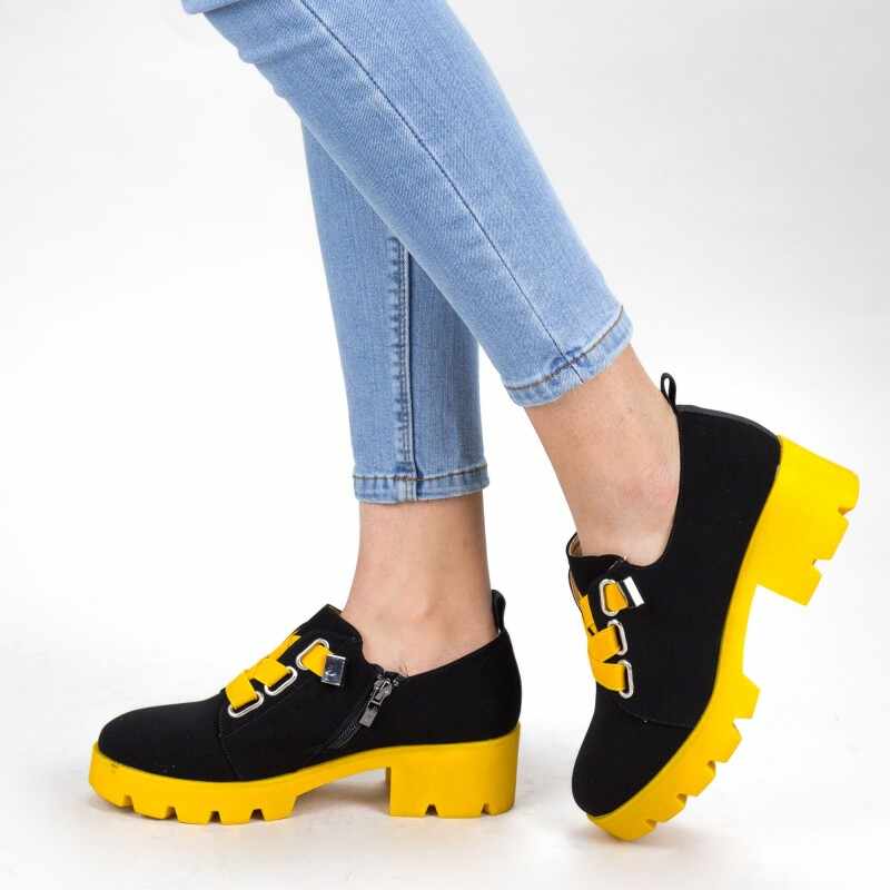 Pantofi Casual Dama ZP1975 Black-Yellow | Mei
