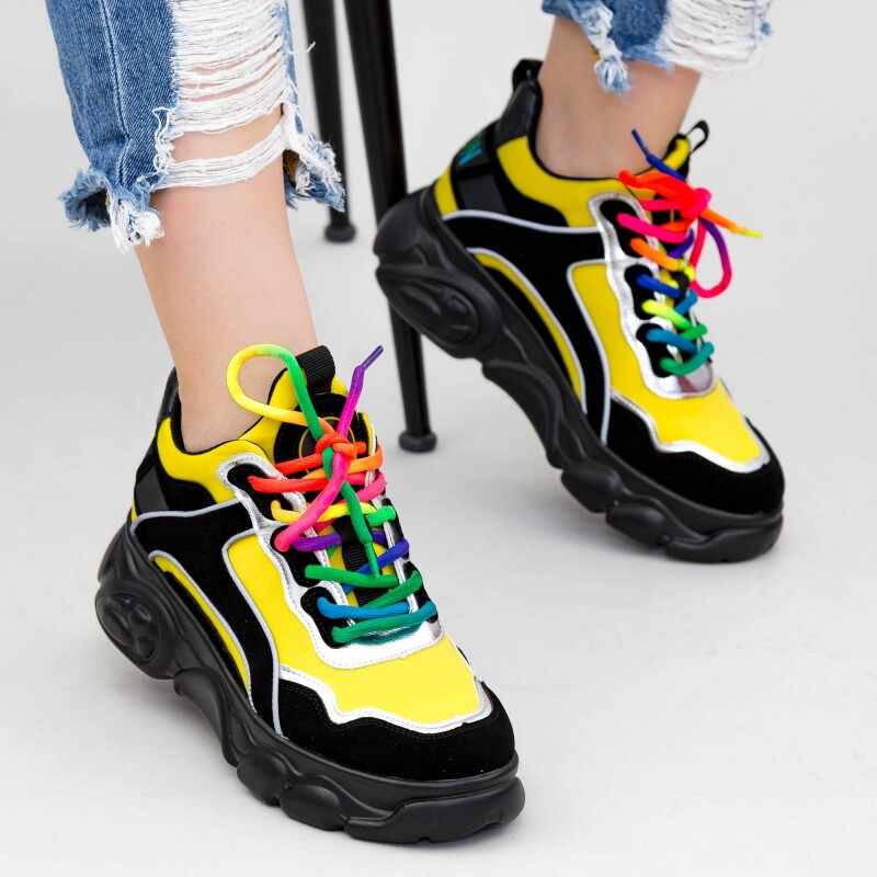 Pantofi Sport Dama cu Platforma SZ238 Black-Yellow | Mei