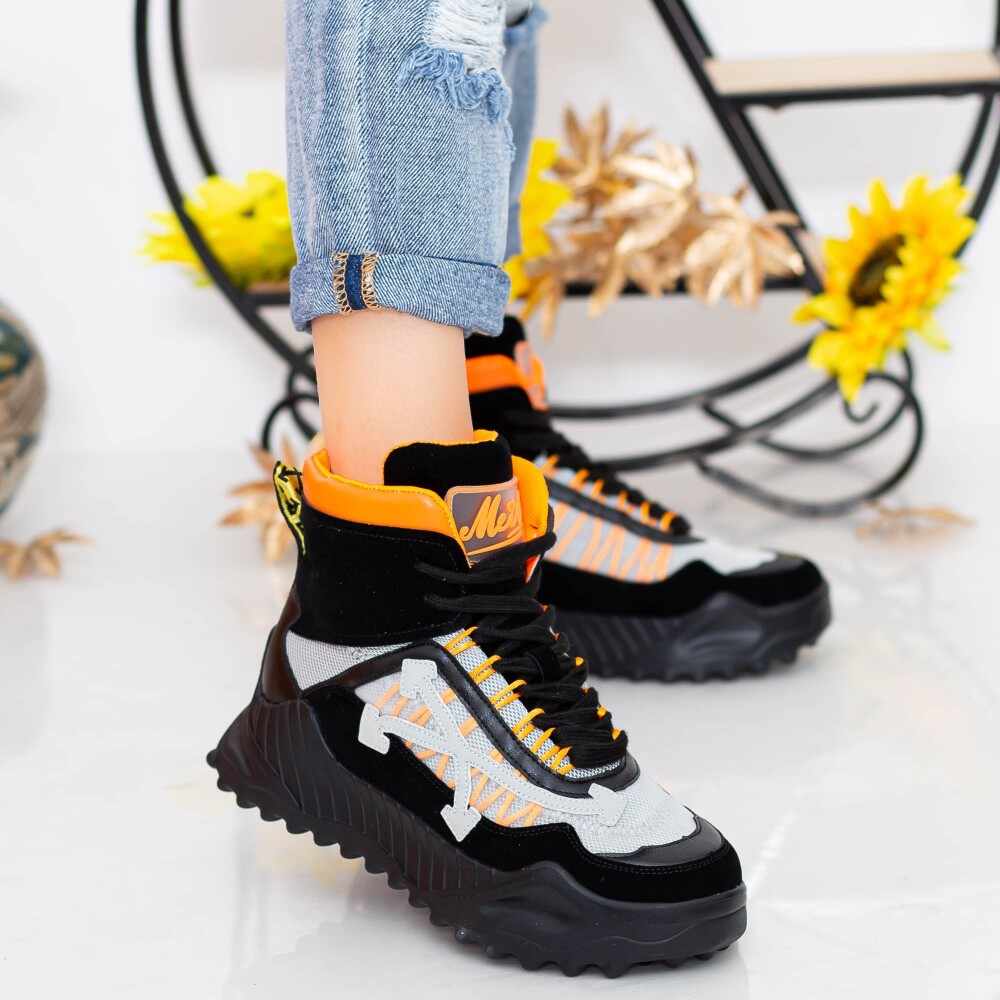 Pantofi Sport Dama cu Platforma SZ239 Black-Orange | Mei