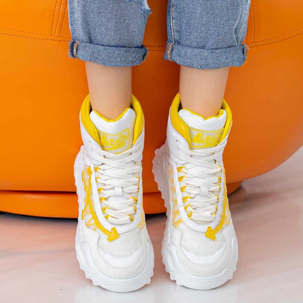 Pantofi Sport Dama cu Platforma SZ239 White-Yellow | Mei