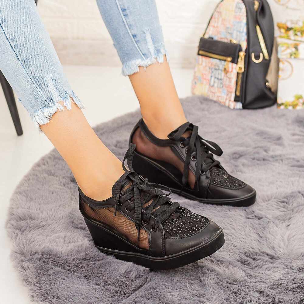 Pantofi Sport Dama cu Platforma K23 Negru | Fashion