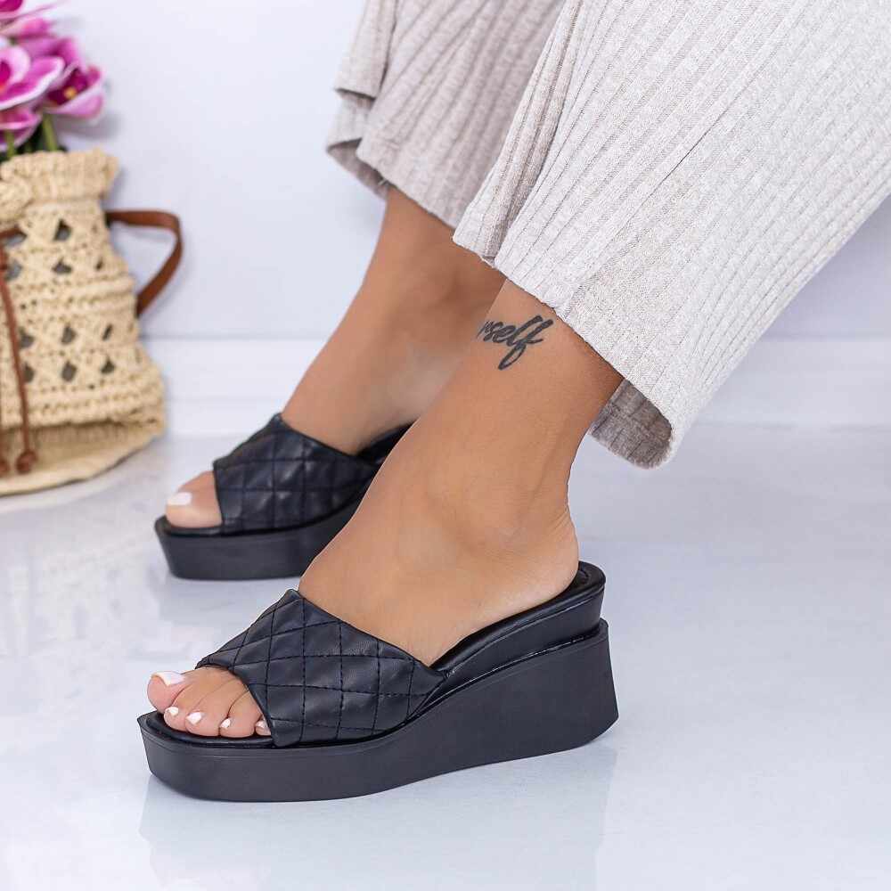 Papuci Dama cu Platforma XQJ8 Negru | Mei