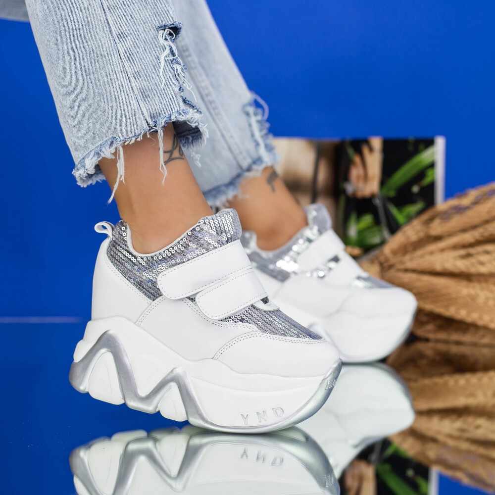 Pantofi Sport Dama cu Platforma 2W251 Argintiu | Mei