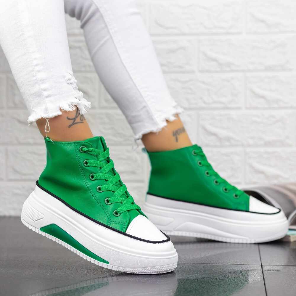 Pantofi Sport Dama cu Platforma 2XJ61 Verde | Mei
